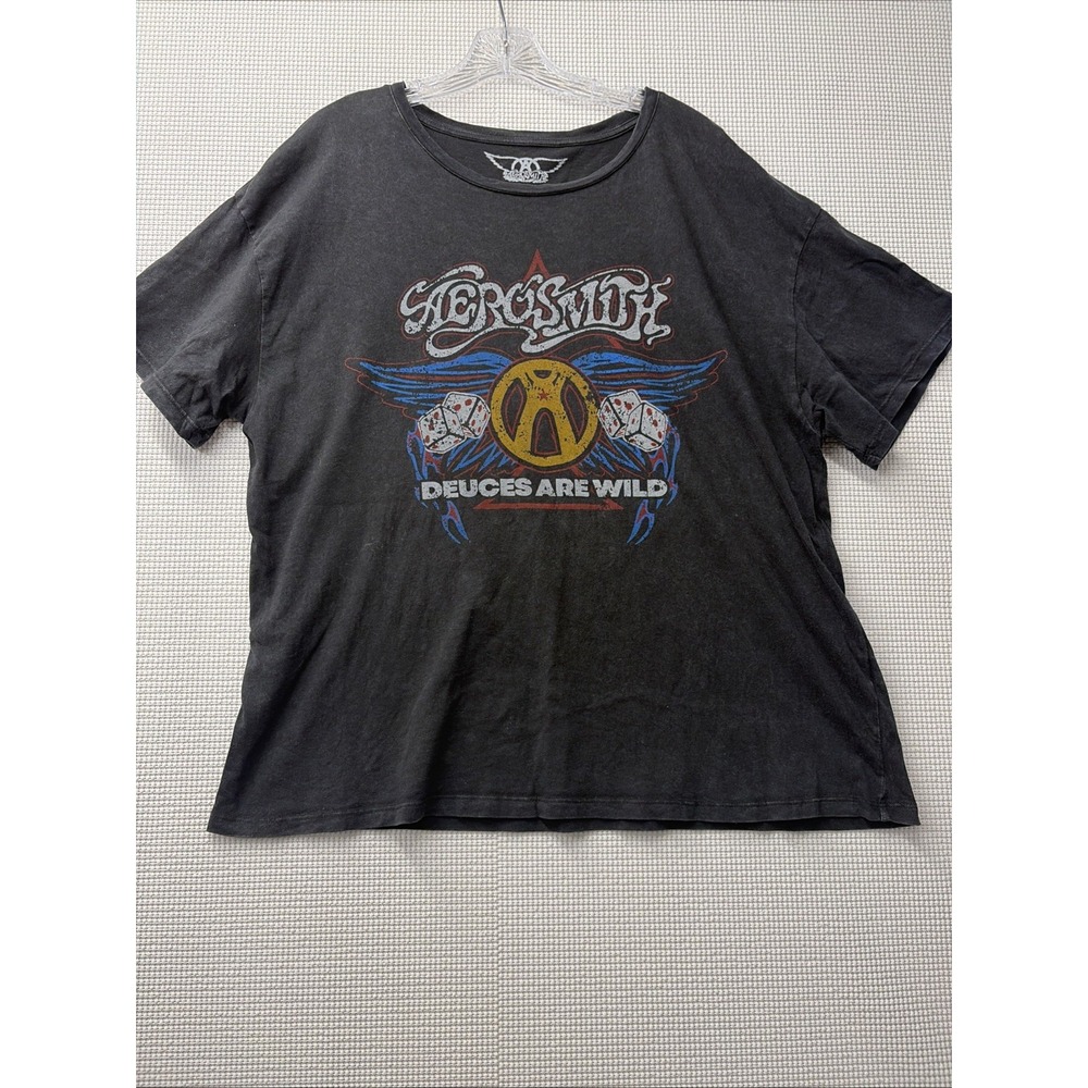 Aerosmith Deuces Are Wild Graphic T-Shirt Black, Short Sleeve Size XL